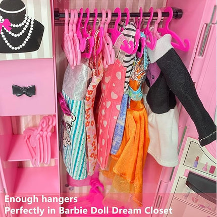 50PCS Doll Hangers for Barbie Hangers for Doll Clothes 1 Pink Lovely Box Storage for 11.5 inch Dolls Girl Gifts Birthday Gifts