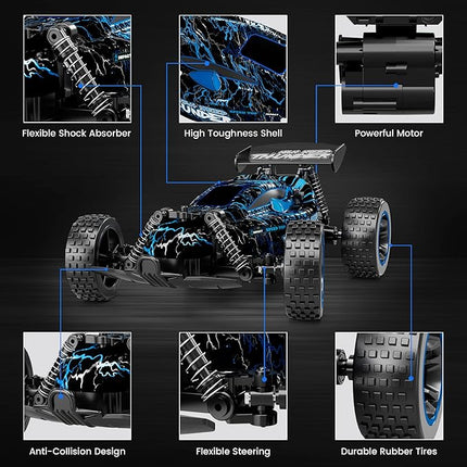 Tecnock RC Cars for Kids, 1:18 Scale 2WD RC Car with LED Lights, 2.4GHz Remote Control Car with USB-C Easy Charging & 50 Mins Playtime, Toys Gifts for Boys & Girls Ages 8-12