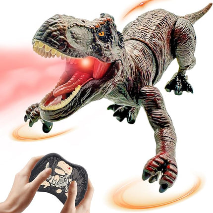Remote Control Dinosaur Toys for Kids 3-5, 5-7, 8-12, 10-12, Electronic RC T Rex Dino Robot Toy for Boys, Top Christmas & Birthday Gifts for 6 7 8 9 10 11 & 12 Year Old Boys (Color: Brown)