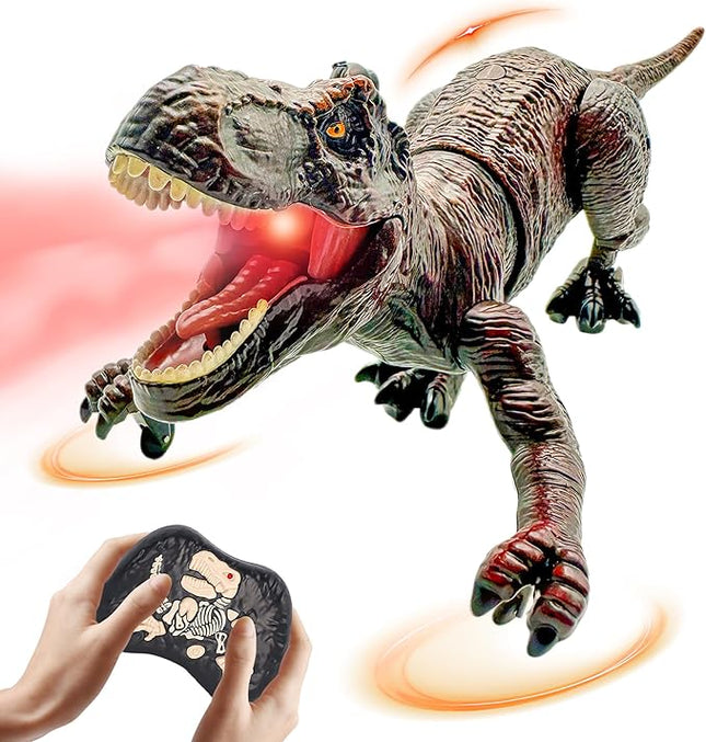 Remote Control Dinosaur Toys for Kids 3-5, 5-7, 8-12, 10-12, Electronic RC T Rex Dino Robot Toy for Boys, Top Christmas & Birthday Gifts for 6 7 8 9 10 11 & 12 Year Old Boys (Color: Brown)