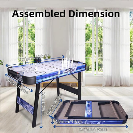 Folding Air Hockey Table 48" Powered Hockey Game Table 4ft Indoor Electric Hockey Table w/2 Pucks, 2 Pushers, Digital LED Scoreboard, Powerful 12V Motor for Adults and Kids