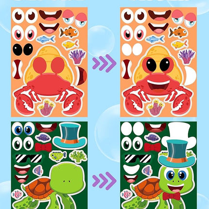 24 Pcs Make Your Own Sea Animal Sticker Sheets for Kids with Animal Party Favors Face Stickers for Toddlers Crafts Activities Gift Bags Birthday Party Favors for Kids