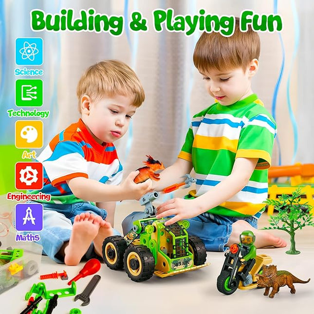 HOMETTER Dinosaur Building Toys, STEM Learning Toys, Construction Engineering Kit for Kids, Creative Set Capturing Dinosaurs Game Christams Ideas Gift for Boys Age 4 5 6 7 8 9 10+ Years Old