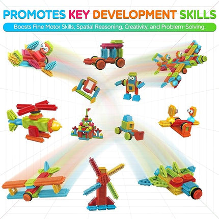 Contixo 144 pcs Bristle Shape 3D STEM Building Toys, Construction Learning Stacking Educational Block, Creativity Beyond Imagination, Inspirational, Safe & Durable, Recreational Toy for Kids Ages 3-8