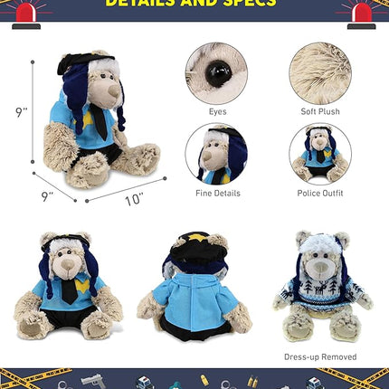 DolliBu Polar Bear Police Officer Super Soft Plush Toy - Soft Polar Bear Cop Stuffed Animal Dress Up with Cute Cop Uniform and Cap Outfit - Gift with Personalization - 10 Inches