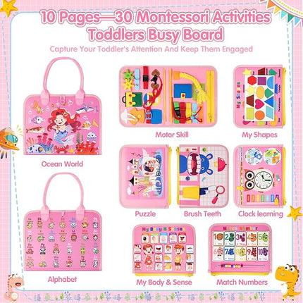 2 Year Old Girl Christmas Birthday Gift - Montessori Busy Board Book for Toddler Girls (Age 1-3), Sensory Learning Activity Toys, Road & Airplane Travel Toys