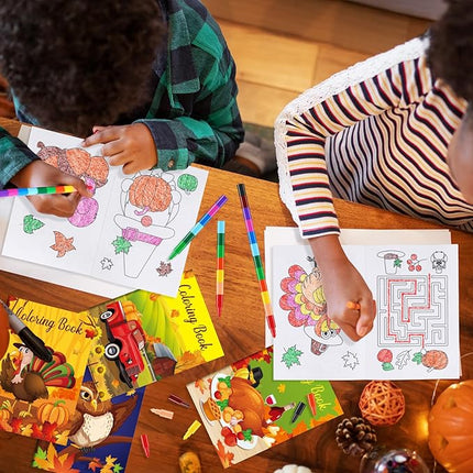 BenLouis 24 Pcs Fall Mini Coloring Books Kids Autumn Harvest Party Favors Small Activity Books Bulk for Kids Thanksgiving Birthday Goodie Bags Stuffers Return Gifts Classroom Travel