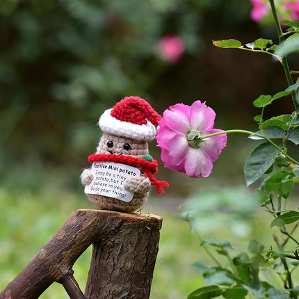 1 Pcs Positive Mini Funny Potato Holding Card Crochet Easter Birthday Christmas Mom Dad Sister Friend Wife Husband Colleauge College Students Coworkes Cheer Up Gift Decor