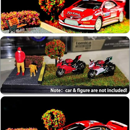 1/64 Scale Street Diorama Display Case- Clear Storage Case with Realistic Urban Road Scene for Hot Wheels , Matchbox & 1:64 Model Cars Storage- Diecast Toy Garage-Spring