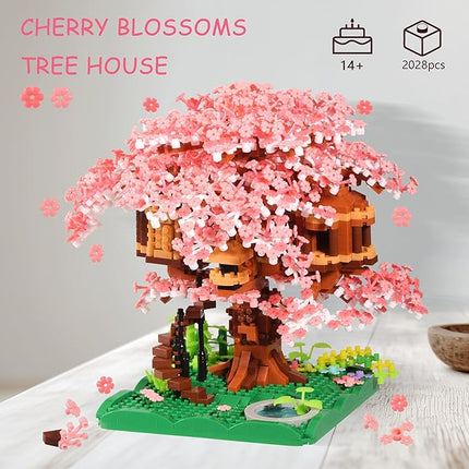 Cherry Blossom Tree Building Block Set Gift for Adults Girls Boys 14+, Cherry Bonsia Treehouse Micro Building Blocks, Japanese Sakura Flowers House 2028PCS