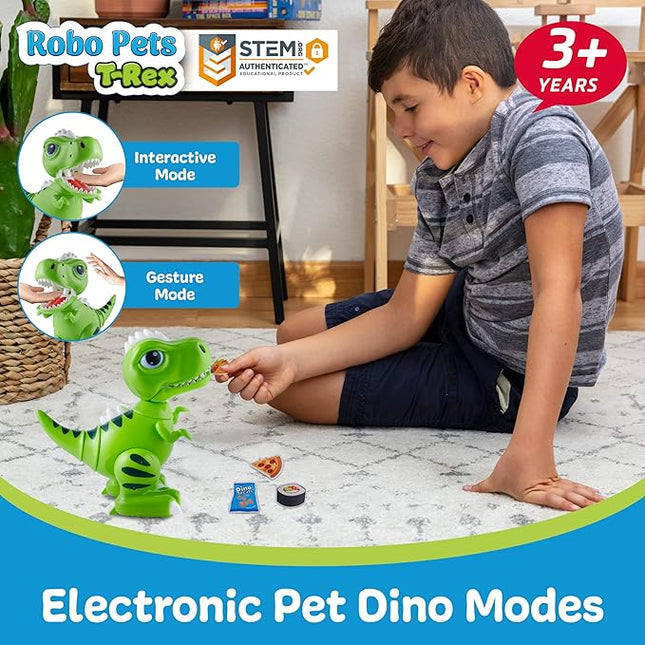 Robo Pets T-Rex Dinosaur Toy for Boys and Girls- Remote Control Robot Toy with LED Light Eyes, Interactive Hand Motion Gestures, STEM Programmable Treats Toys, Walking, Dancing Robot Dinosaur for Kids