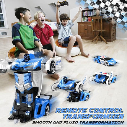 Transform Remote Control Car - Rc Cars, One-Button Transforming, 360° Rotation Drifting, 2.4ghz 1:18 Scale, Gift Kids Aged 4-6 Year Old Boys/Girls, Police Car Blue