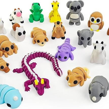 22 pcs Animal Figurines, 3D Printed Animal Figurines Set, Articulated, Party Favors, Pocket Fidget Toys Bulk, Goodie Bag Stuffers, Gifts for Boys Girls Toddlers, Office Desk Pets, Classroom rewards
