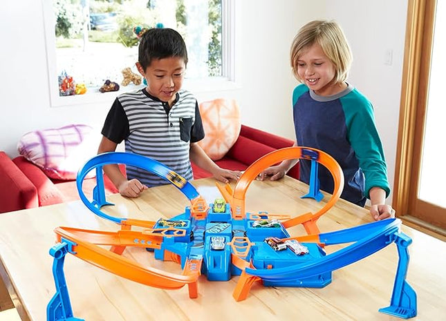Hot Wheels Track Set with 1:64 Scale Toy Car, 4 Intersections for Crashing, Powered by a Motorized Booster, Criss-Cross Crash Track (Amazon Exclusive)
