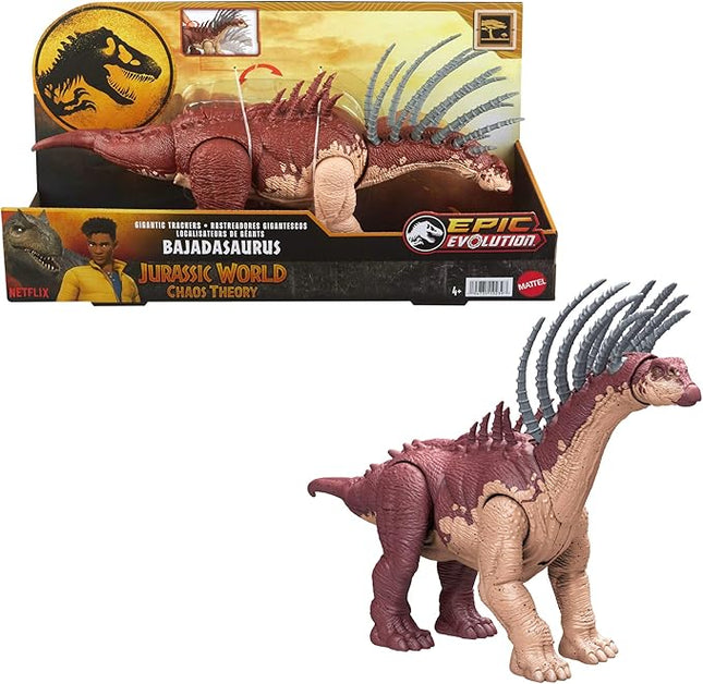 Mattel Jurassic World Gigantic Trackers Action Figure, Bajadasaurus Dinosaur Toy with Rampage Neck Attack, Evolution Spikes, Tail Whip & Digital Play