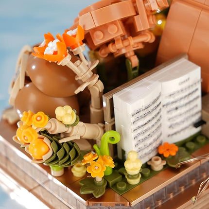 Flower Bouquet Guitar Building Blocks Set, 909PCS Music Instruments Ukulele Bricks Set, Gifts for Adults and Kids