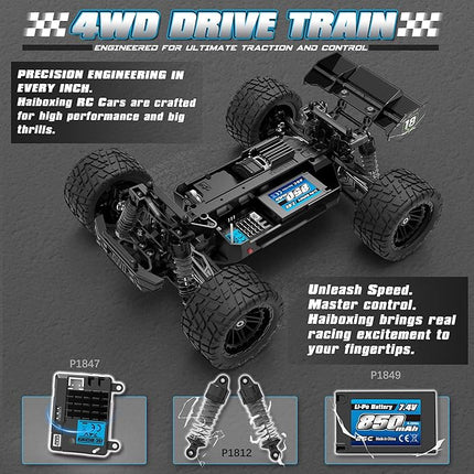 HAIBOXING 1:18 RC Car 18872 New Model RC Truck 4X4 Off-Road, 2.4GHz Remote Control Truck 36km/h Speed Splash Waterproof Electronics, Dual Li-Po Batteries Pre-installed and Spare in Box 35 Mins Runtime