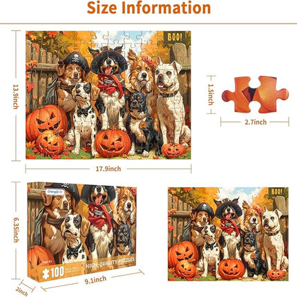 100 Piece Puzzles for Kids, Halloween Dog 100 Piece Puzzles for Adults, Halloween Puppies 100 Pieces Puzzle, Puzzle for Kids Ages 4-8 Jigsaw Puzzle for Seniors Kid Ages 6-10 Brain Teaser