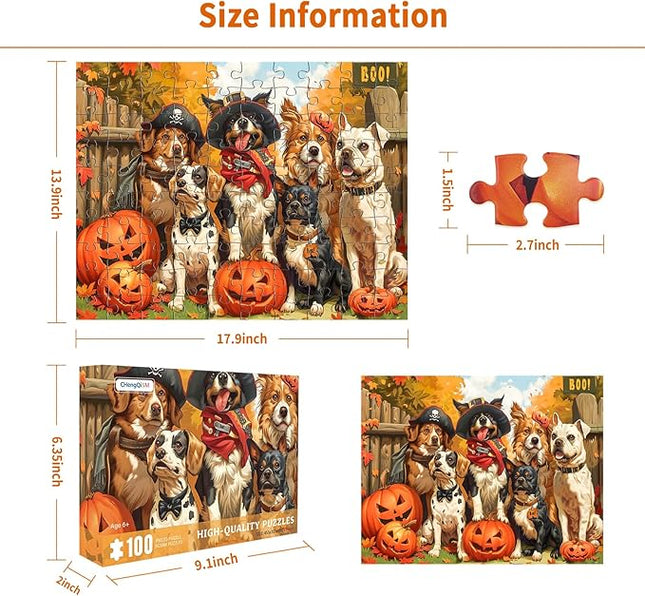 100 Piece Puzzles for Kids, Halloween Dog 100 Piece Puzzles for Adults, Halloween Puppies 100 Pieces Puzzle, Puzzle for Kids Ages 4-8 Jigsaw Puzzle for Seniors Kid Ages 6-10 Brain Teaser