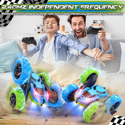 Remote Control Car for Kids Ages 6+, RC Cars Stunt Car Toy 4WD Double Sided 360° Rotating Remote Control with Headlights, Birthday Xmas Gifts for Boys 6 7 8 9 10 11 12