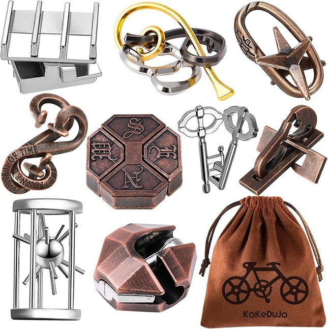 9pcs Metal Puzzle for Adult Disentanglement Puzzles Lock Puzzle Games Set Gift for Adults Teenagers