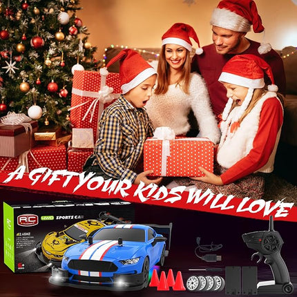 RC Drift Car 1:20 Scale Remote Control Cars 2.4GHz 4WD High Speed RTR Racing Vehicle with LED Lights 2 Rechargeable Batteries and Drifting Tires Racing Sport Toy Car for Adults Kids Boys Girls