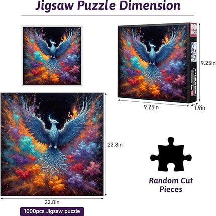 1000 Piece Jigsaw Puzzle for Adults – Blue Phoenix Fantasy Puzzles, Vibrant Colorful Mythical Bird Artwork, Challenging Puzzle Game, Gift for Puzzles Lovers