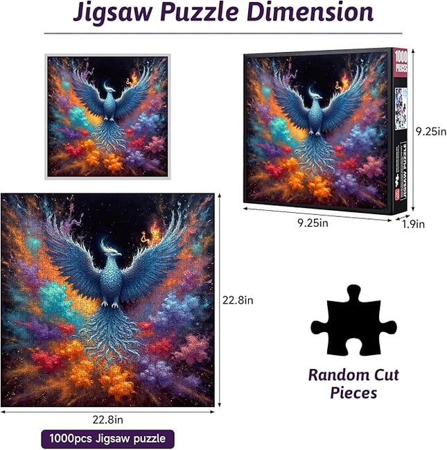 1000 Piece Jigsaw Puzzle for Adults – Blue Phoenix Fantasy Puzzles, Vibrant Colorful Mythical Bird Artwork, Challenging Puzzle Game, Gift for Puzzles Lovers