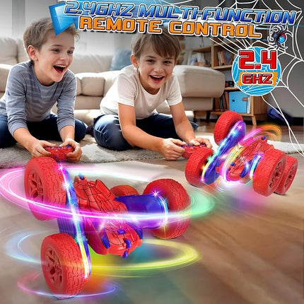 Spider RC Cars Toys for Boys 4-6, 2.4GHz Remote Control Car with 26 LED Light System, 360° Flips, Changeable Wheels, Rechargeable All-Terrain Truck Gift for Kids Ages 4-8