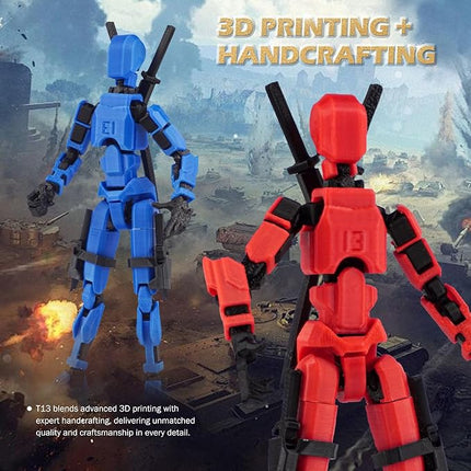 Pre-Assembly 3D Printed 5.54'' Stick 13 Action Figure, Multi-Jointed Tian13, Articulated T13 Desktop Decoration,12 in 1 d13 Accessories Best Birthday Festival Gift (Glow White)