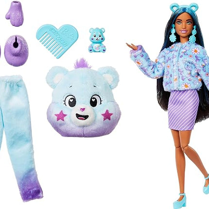 Barbie Cutie Reveal Care Bears Doll & Accessories, Series 2 Dream Bright Bear with 10 Surprises Including Color Change & Mini Bear
