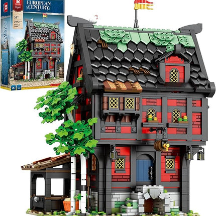 Reobrix Medieval Inn Building Block Set 66017, European Century Tavern for Home&Office Display, Medieval Collectible Architecture Model Kits, Creative Construction Gifts for Adults 14+