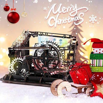 3D Wooden Puzzle Marble Run with LED Lights, Wooden Model Building Kits for Adults, Wood Mechanical Puzzle Building Set, Office Desk Decor Gift for Men Adults (312 PCS)