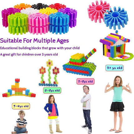 Gears Interlocking Learning Set, STEM Construction Toy Set - Building Kids Toys 180 Pcs - 10 Colors