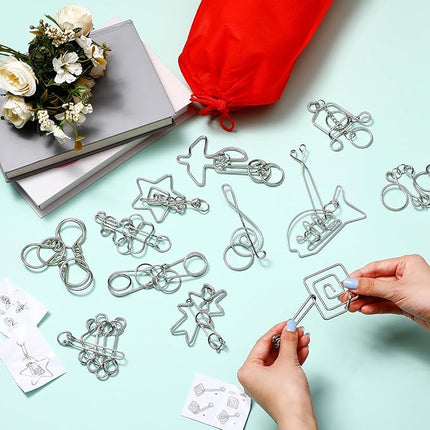 Yilloog Metal Brain Teaser Puzzles Set of 36 with Pouch, Steel IQ Games Physics Mind Metal Puzzles for Adults Basket Stocking Stuffers for Adults Challenge Gifts(Hard)