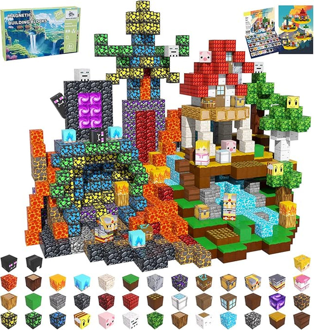 208 PCS Magnetic Blocks Building Toys, Build 3D Magnetic Building Blocks Set for Kids Ages 3+, Magnet Blocks STEM Sensory Educational Christmas Birthday Gifts Construction Toys
