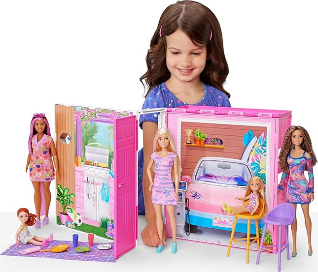 Barbie Dollhouse Playset, Getaway House with 11 Accessories Including 2 Chairs, 4 Play Areas & 360-degree Play