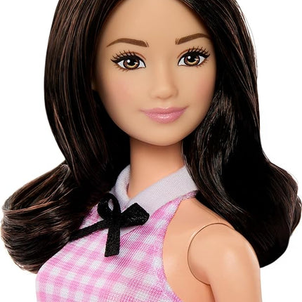 Barbie Fashionistas Doll #224 with Black Wavy Hair, Pink Gingham Dress & Accessories, 65th Anniversary Collectible Toy