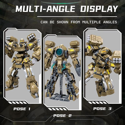 Mech Robot Transforming Building Blocks Set for Adults, Brown City Protector Mecha Model Action Figures, Cool Creative Robots STEM Toys Gift for Teens Boys, 581 Pieces