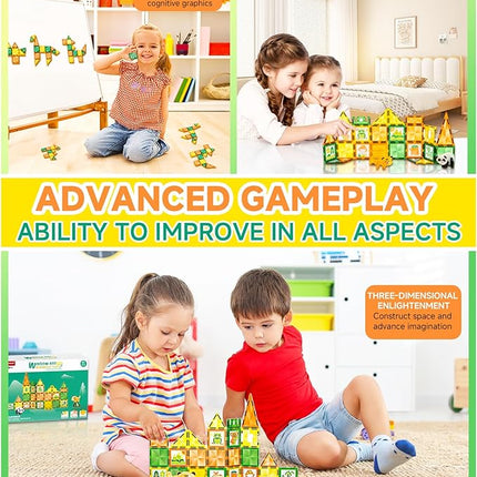 Magnetic Tiles - 47 Pcs Wildlife Building Blocks Set - Sensory Travel Toys for Toddler - STEM Construction Playboards Stacking Toy - DIY Window Art - Birthday Gifts for Boy, Girl