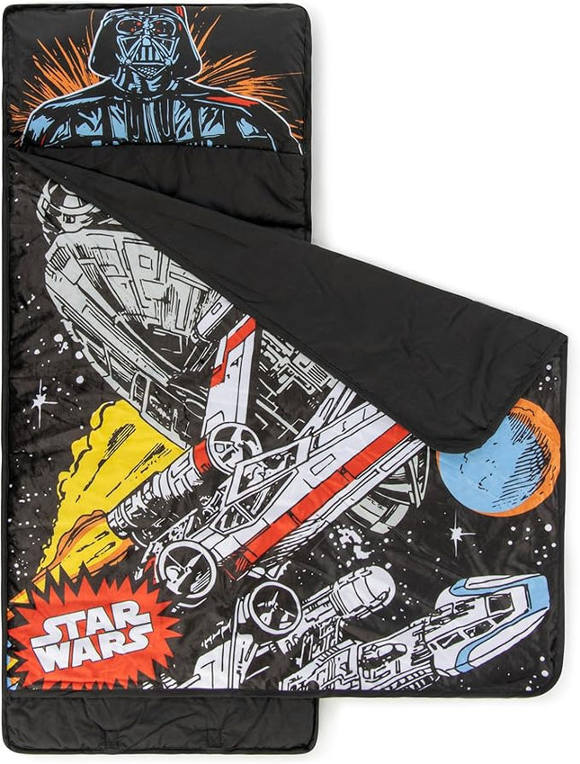 Jay Franco Kids Nap Mat with Embedded Pillow & Blanket – Soft 46"x20" Microfiber Sleeping Bag with Name Tag & Handle