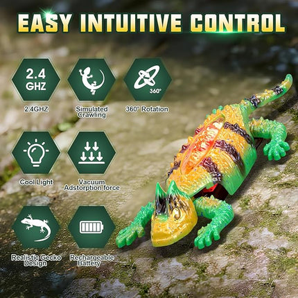 Axirata Wall Climbing Gecko Remote Control Robot Toys for Kids 3-5 4-7 6-8 8-12+ Year Old with Cool Lights, Rechargeable RC Robots Gecko Toy Climbs Walls & 360°Rotation, Birthday Gifts for Boys Girls