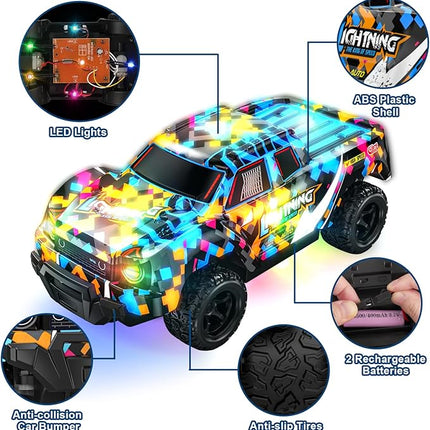 Remote Control Car for Boys 4-7, RC Pickup 1/24 Scale Light-up Mini RC Car for Kids Boys Toys Age 4-6, 6-8, 3-5, 5-7, Birthday Gifts for 3 4 5 6 7 8 Years Old Boys