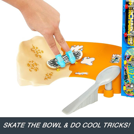 Hot Wheels Skate Tony Hawk Cereal Bowl Fingerboard Set, 1 Exclusive Board & Pair of Removable Skate Shoes, Storage for up to 4 Boards & 4 Pairs of Shoes