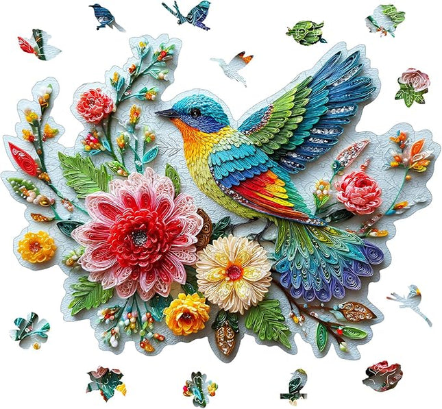 Wooden Puzzles for Adults 493 Pieces, Embroidery Bird Jigsaw Puzzles, Adults Puzzles, Birthday Gifts for Puzzle Lover, Family Brain Game, 14.4x19.3 inch
