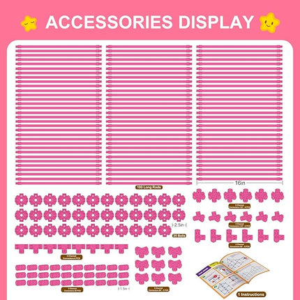 SpringFlower Fort Building Kit for Kids,STEM Construction Toys, Educational Gift for 4 5 6 7 8 9 10 11 12 Years Old Boys and Girls,Ultimate Creative Set for Indoor & Outdoors Activity,200 Pcs,Pink