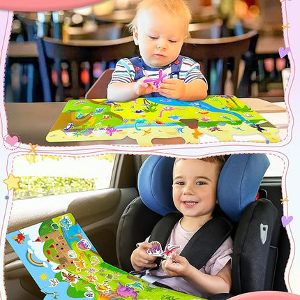 Benresive Reusable Sticker Books for Kids 2-4, Sticker Books for Toddlers 1-3 2-4, Toddler Travel Toys Activities Crafts Gifts - Dinosaur