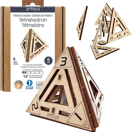 3D Wooden Puzzles for Teens & Adults – Smart Brain Teaser Puzzles, Wood Models, Creative & Educational Fun, Sustainable Materials, Ages 14 and Up Tetrahedron D4.