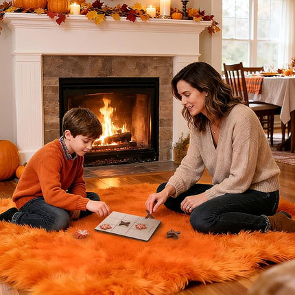 12 Pcs Fall Tic Tac Toe Game, Mini Wooden Tic Tac Toe Strategic Board Game with Maple Leaf, Brown X Pieces, Thanksgiving Cards Included, Ideal for Fall Holiday Party Favor Family Activities