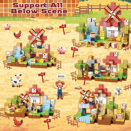 150 PCS Magnetic Blocks - Farm Animals Magnetic Building Blocks Cubes & Magnet Toys, Stacking Magnets, STEM Toys for School Acitivities, Ideal Christmas Birthday Gifts for Boys Age 3+ Years Old